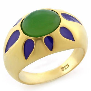 LOAS1131 - Matte Gold 925 Sterling Silver Ring with Synthetic Jade in Emerald