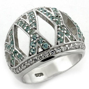 LOAS1136 - High-Polished 925 Sterling Silver Ring with AAA Grade CZ  in Sea Blue