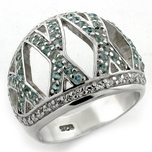 LOAS1136 - High-Polished 925 Sterling Silver Ring with AAA Grade CZ  in Sea Blue