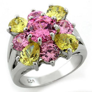 LOAS1138 - Rhodium 925 Sterling Silver Ring with AAA Grade CZ  in Multi Color