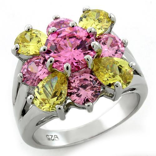LOAS1138 - Rhodium 925 Sterling Silver Ring with AAA Grade CZ  in Multi Color
