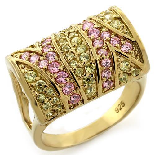 LOAS1139 - Gold 925 Sterling Silver Ring with AAA Grade CZ  in Multi Color