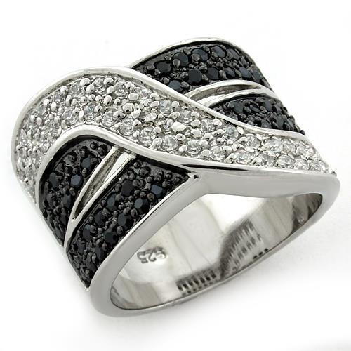 LOAS1147 - Special Color 925 Sterling Silver Ring with AAA Grade CZ  in Jet