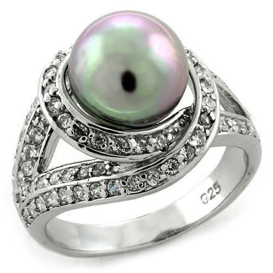 LOAS1159 - Rhodium 925 Sterling Silver Ring with Synthetic Pearl in Gray