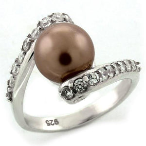LOAS1162 - High-Polished 925 Sterling Silver Ring with Synthetic Pearl in Rose