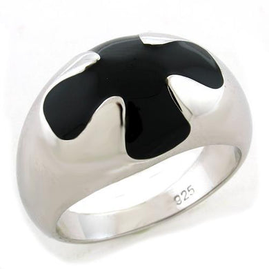 LOAS1169 - Rhodium 925 Sterling Silver Ring with Epoxy  in Jet