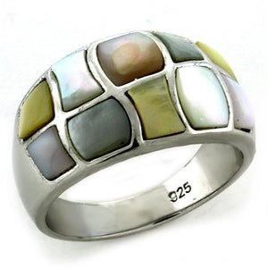 LOAS1172 - Rhodium 925 Sterling Silver Ring with Precious Stone Conch in Multi Color