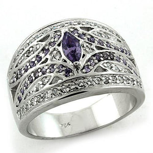 LOAS1186 - Rhodium 925 Sterling Silver Ring with AAA Grade CZ  in Amethyst