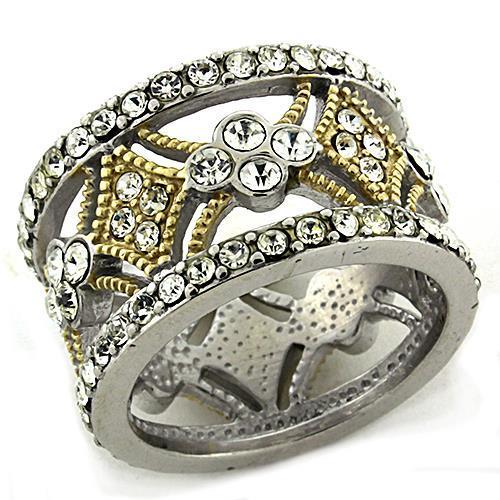 LOAS1193 - Gold+Rhodium 925 Sterling Silver Ring with Top Grade Crystal  in Clear