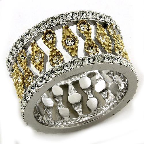 LOAS1194 - Gold+Rhodium 925 Sterling Silver Ring with Top Grade Crystal  in Clear