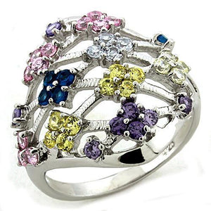 LOAS1195 - Rhodium 925 Sterling Silver Ring with AAA Grade CZ  in Multi Color