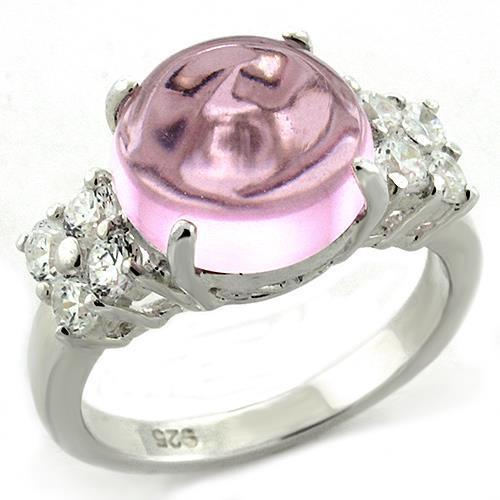 LOAS1206 - High-Polished 925 Sterling Silver Ring with Synthetic Acrylic in Light Rose