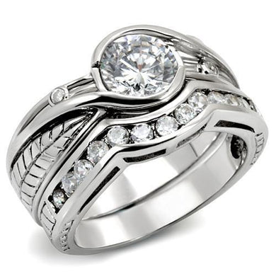 LOAS1215 - Rhodium 925 Sterling Silver Ring with AAA Grade CZ  in Clear