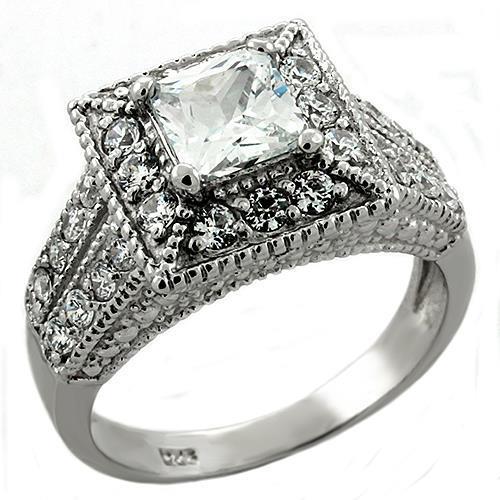 LOAS1219 - Rhodium 925 Sterling Silver Ring with AAA Grade CZ  in Clear