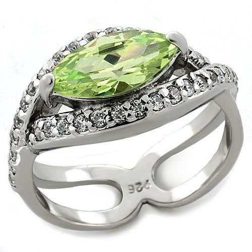 LOAS1225 - Rhodium 925 Sterling Silver Ring with AAA Grade CZ  in Apple Green color