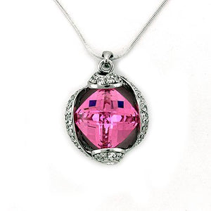 LOAS1318 - Rhodium 925 Sterling Silver Chain Pendant with AAA Grade CZ  in Rose