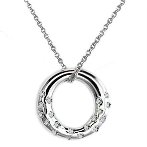 LOAS1319 - High polished (no plating) 925 Sterling Silver Chain Pendant with AAA Grade CZ  in Clear