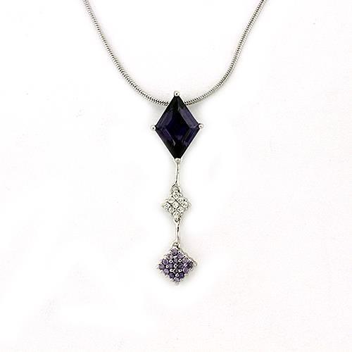 LOAS1322 - Rhodium 925 Sterling Silver Chain Pendant with AAA Grade CZ  in Amethyst