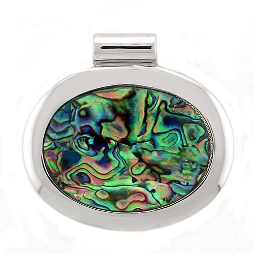 LOAS1323 - Rhodium Plated 925 Sterling Silver Pendant with Natural Conch in Rainbow color