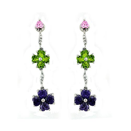 LOAS1327 - Rhodium 925 Sterling Silver Earrings with AAA Grade CZ  in Multi Color