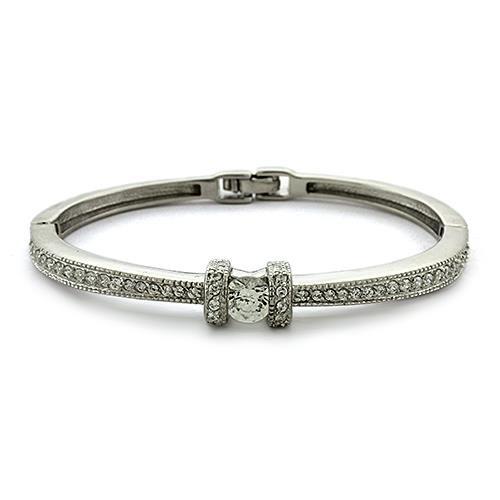 LOAS1329 - Rhodium 925 Sterling Silver Bangle with AAA Grade CZ  in Clear