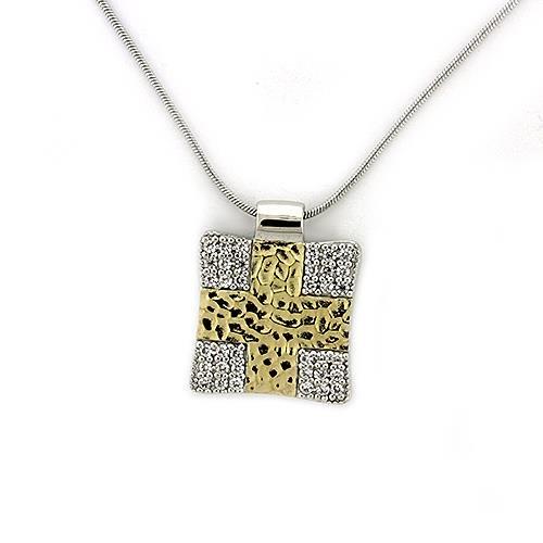 LOAS1331 - Gold+Rhodium 925 Sterling Silver Chain Pendant with AAA Grade CZ  in Clear