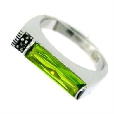 LOAS722 - Rhodium 925 Sterling Silver Ring with Synthetic Synthetic Glass in Peridot