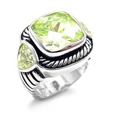 LOAS757 - Rhodium 925 Sterling Silver Ring with AAA Grade CZ  in Apple Green color