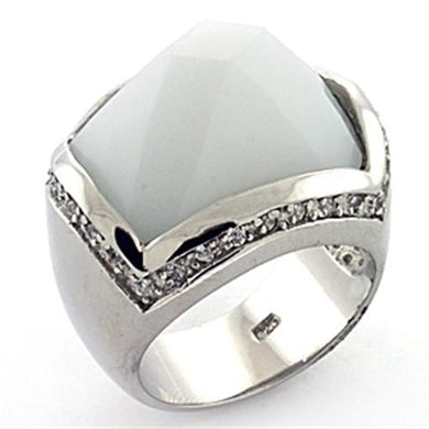 LOAS770 - Rhodium 925 Sterling Silver Ring with Synthetic Synthetic Glass in White