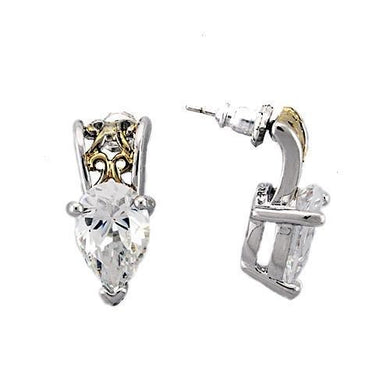 LOAS782 - Reverse Two-Tone 925 Sterling Silver Earrings with AAA Grade CZ  in Clear