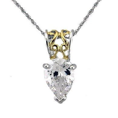 LOAS783 - Reverse Two-Tone 925 Sterling Silver Chain Pendant with AAA Grade CZ  in Clear
