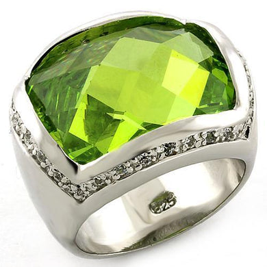 LOAS817 - Rhodium 925 Sterling Silver Ring with Synthetic Synthetic Glass in Peridot
