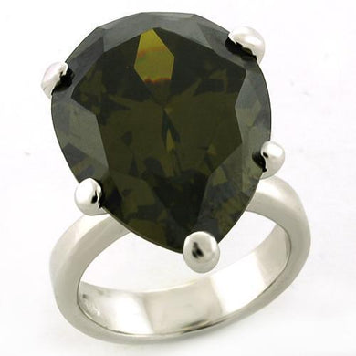 LOAS821 - Rhodium 925 Sterling Silver Ring with AAA Grade CZ  in Olivine color