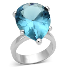 Load image into Gallery viewer, LOAS864 - Rhodium 925 Sterling Silver Ring with Synthetic Synthetic Glass in Sea Blue