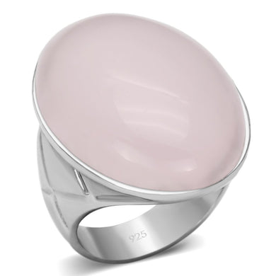 LOAS865 - Rhodium 925 Sterling Silver Ring with Precious Stone PINK CRYSTAL in Light Rose