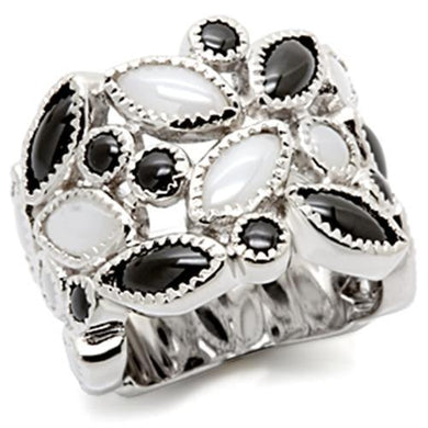 LOS113 - Rhodium 925 Sterling Silver Ring with Milky CZ  in Multi Color
