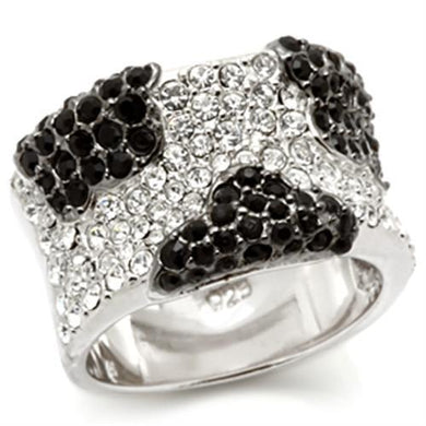 LOS121 - Rhodium + Ruthenium 925 Sterling Silver Ring with Top Grade Crystal  in Jet