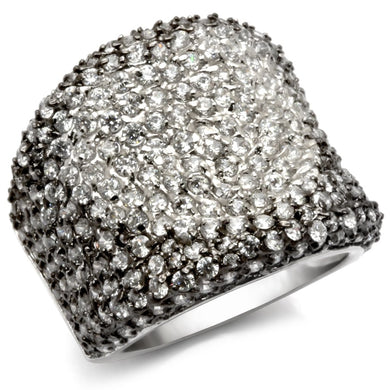 LOS122 - Rhodium + Ruthenium 925 Sterling Silver Ring with AAA Grade CZ  in Jet