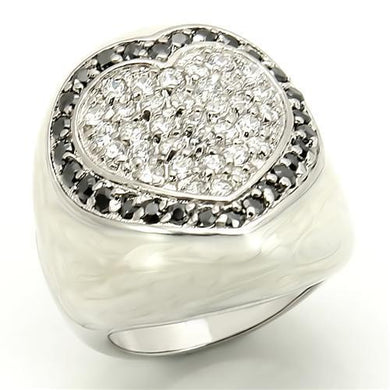 LOS167 - Rhodium 925 Sterling Silver Ring with AAA Grade CZ  in Jet