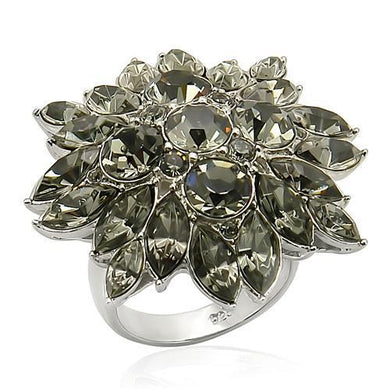 LOS182 Rhodium 925 Sterling Silver Ring with Top Grade Crystal in Jet