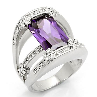 LOS187 - Rhodium 925 Sterling Silver Ring with AAA Grade CZ  in Amethyst