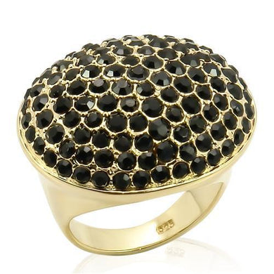 LOS207 - Gold 925 Sterling Silver Ring with Top Grade Crystal  in Jet