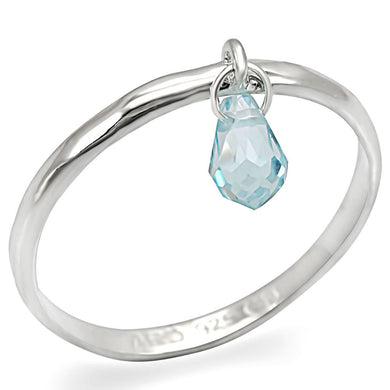 LOS268 - Silver 925 Sterling Silver Ring with Genuine Stone  in Sea Blue