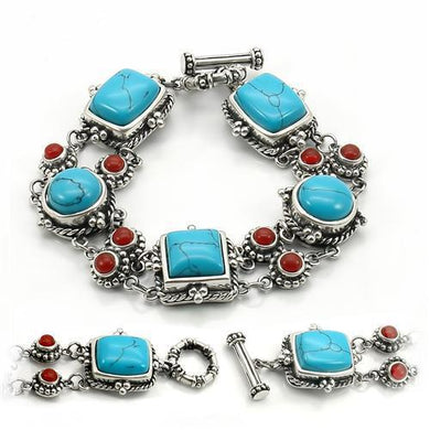 LOS270 - Antique Tone 925 Sterling Silver Bracelet with Semi-Precious Turquoise in Turquoise