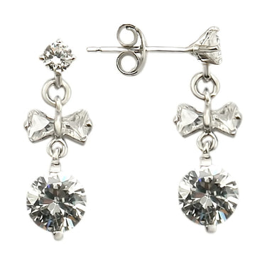 LOS313 - Rhodium 925 Sterling Silver Earrings with AAA Grade CZ  in Clear