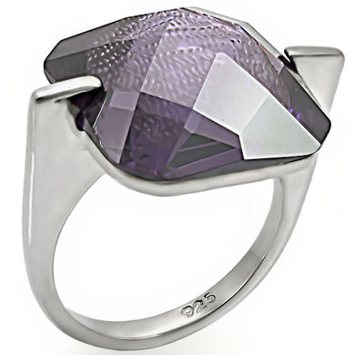 LOS409 - High-Polished 925 Sterling Silver Ring with AAA Grade CZ  in Amethyst