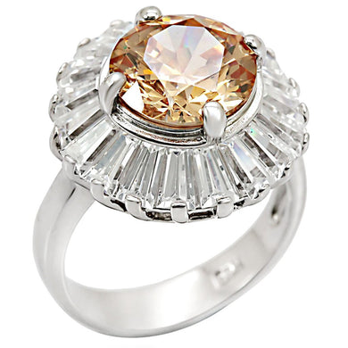 LOS412 - Rhodium 925 Sterling Silver Ring with AAA Grade CZ  in Champagne