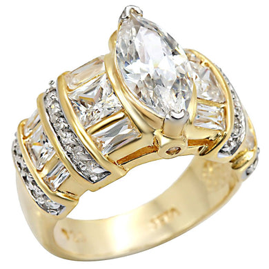 LOS414 - Gold+Rhodium 925 Sterling Silver Ring with AAA Grade CZ  in Clear