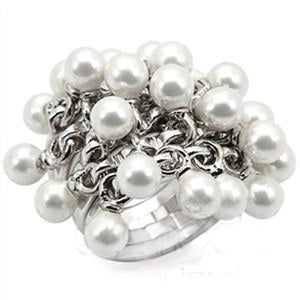 LOS447 - Rhodium 925 Sterling Silver Ring with Synthetic Pearl in White
