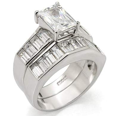 LOS448 - Rhodium 925 Sterling Silver Ring with AAA Grade CZ  in Clear